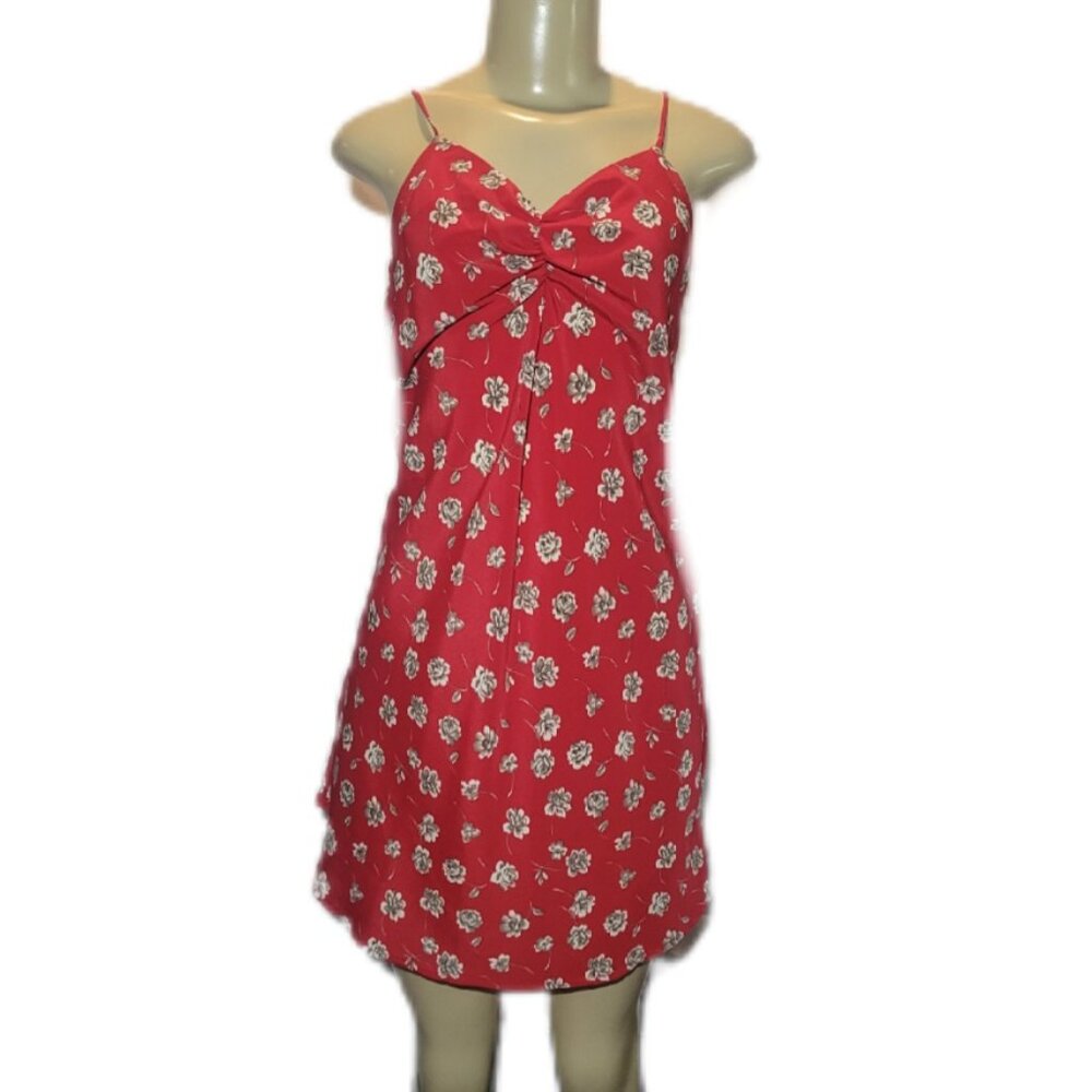 👗2000's Y2K Strappy Red floral Floral Print Mini A-Line Sweetheart Dress 👗